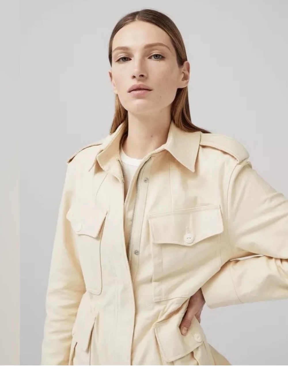 rag & bone Cream Cotton Utility Military Jacket